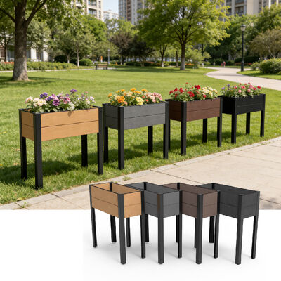 กระถางปลูกต้นไม้แบบยกสูงทันสมัยพร้อมวัสดุผสมไม้พลาสติกที่เป็นมิตรต่อสิ่งแวดล้อม ทนน้ำ และหน่วงไฟ สำหรับใช้ภายนอกอาคาร