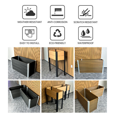 กระถางปลูกต้นไม้แบบยกสูงทันสมัยพร้อมวัสดุผสมไม้พลาสติกที่เป็นมิตรต่อสิ่งแวดล้อม ทนน้ำ และหน่วงไฟ สำหรับใช้ภายนอกอาคาร