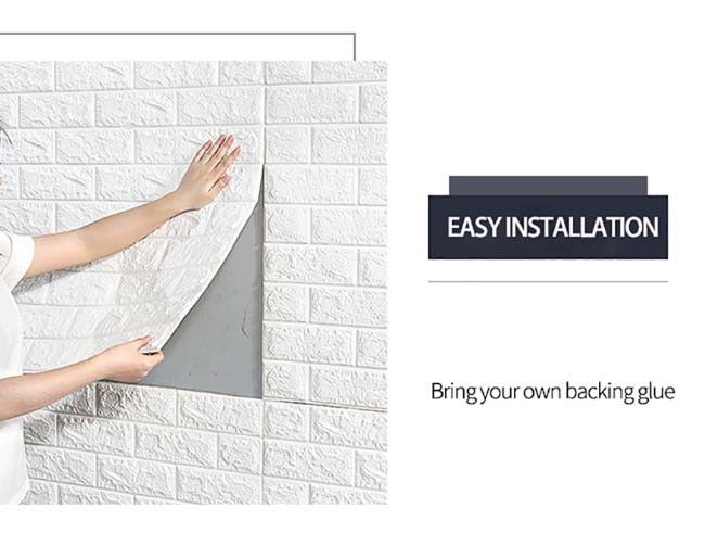 แผ่นผนัง PE สีขาว 70x77 ซม. 3D PE Foam สติ๊กเกอร์ติดผนังสำหรับตกแต่งบ้าน